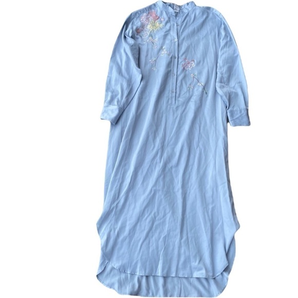 Natori Satin Floral Embroidered Sleep Shirt - Picture 1 of 7
